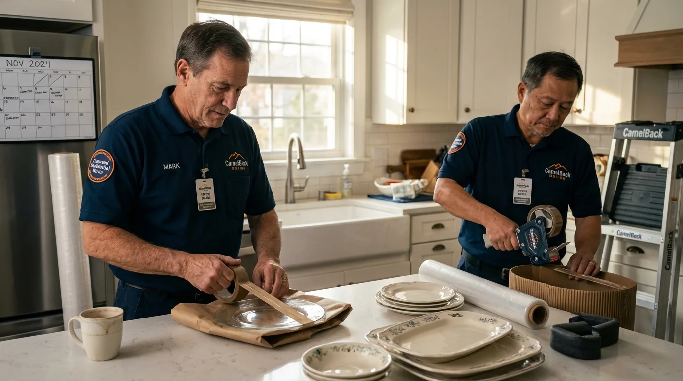 Professional crew packing kitchen dishware in Brownstown, IN